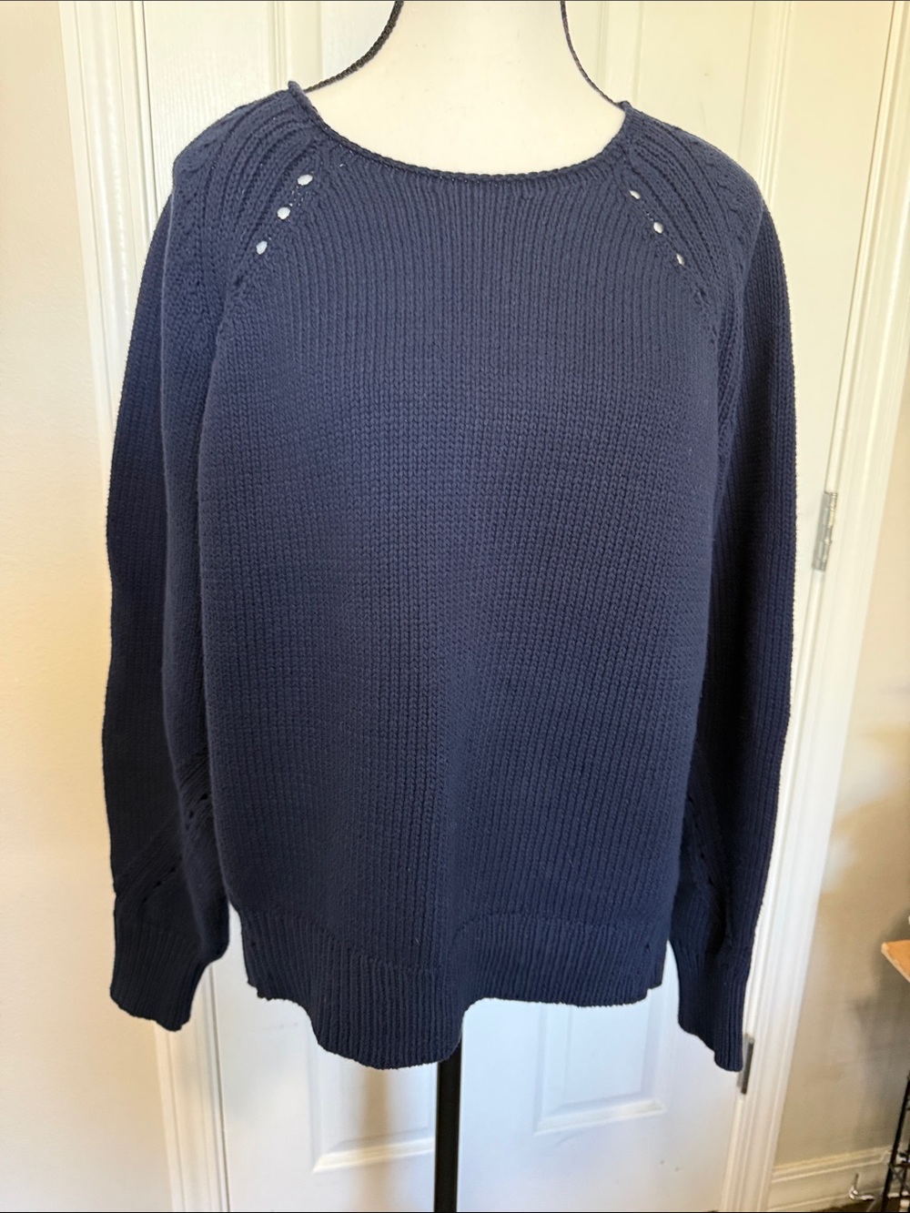 J. Crew Women's Navy Scoop-Neck Knit Sweater cotton blend Sz L